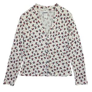 SOSTANZA Vtg Womens Ribbed Floral Button Up Cardigan Top‎ L Cottagecore Prairie